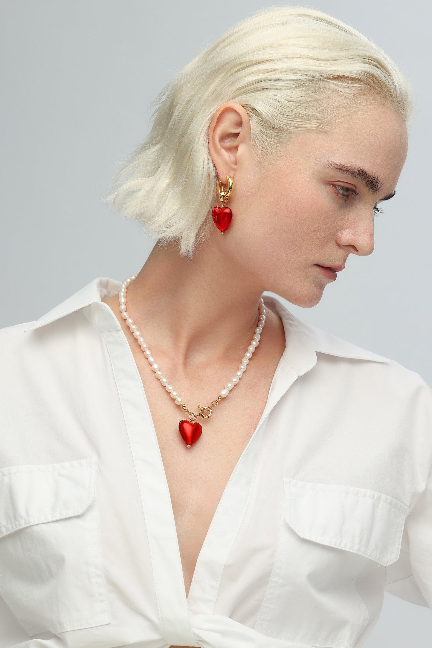 Esm¹Èe Red Glaze Heart Pendant Pearl Necklace